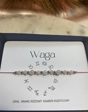 Bransoletka na nici jedwabnej, kamienie naturalne, Zodiak Waga, la liva art