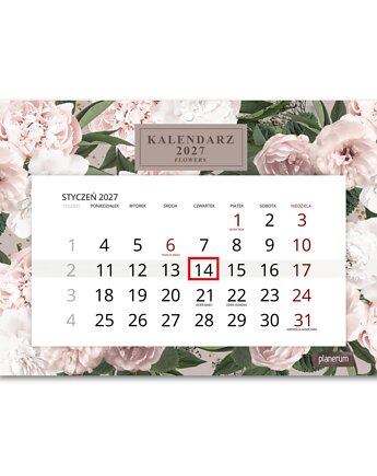 Kalendarz Ścienny Pojedynczy 2027 Flowers A4, Planerum