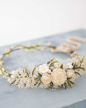 Wianek suszone kwiaty ecru ivory, Lola White