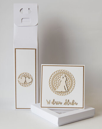 Zestaw pudełko na wino i pieniądze, kartka ślubna, Papiernik