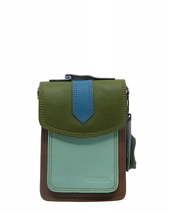 Torebka na telefon skórzana damska listonoszka z rączka i szlufką na pasek, Olivka Warsaw