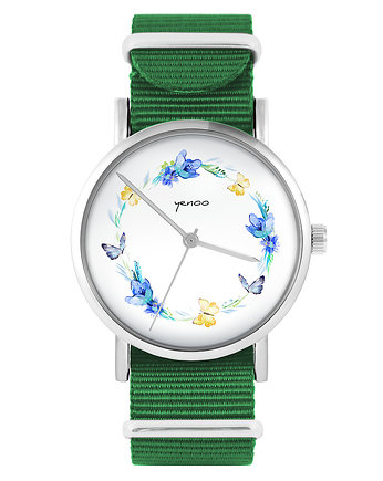 Zegarek - Wianek, motyle - zielony, nylonowy, yenoo