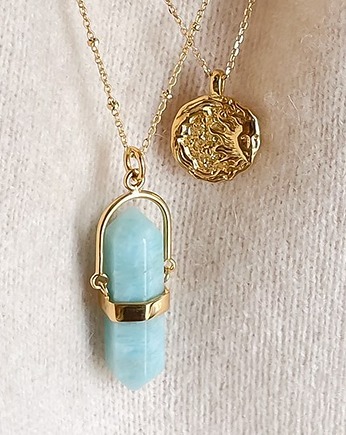 Naszyjnik amazonit w oprawie srebro 925 złocone, THE SILVER STORY
