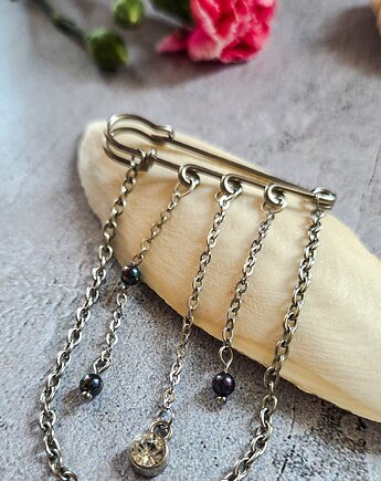 Broszka agrafka, czarna perła, Figa handmade accessories