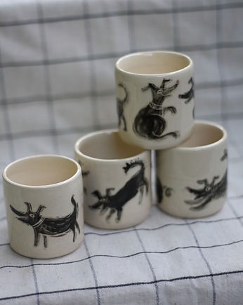 Czarka w pieski, ceramika ręcznie robiona, zabawne pieski, Lvvia ceramics