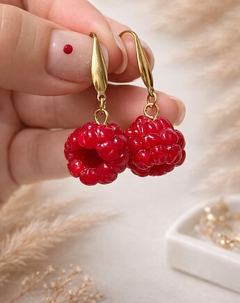 Kolczyki z maliną. Polimerowa glina. Handmade Polska, MariaPolymer