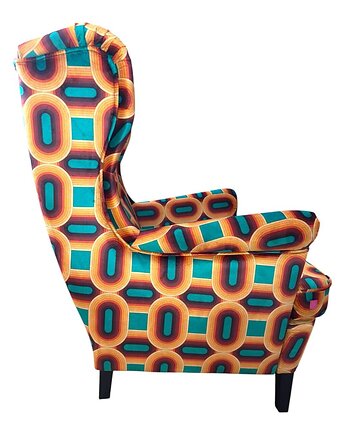 Fotel uszak Retro we wzory, welurowy, Flamingos