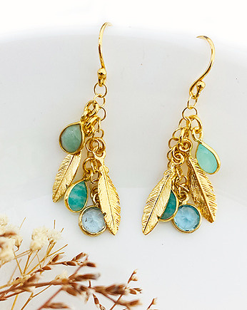 Kolczyki z KAMIENIAMI i z piórami, topaz, Anemon Atelier