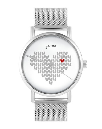 Zegarek - Serce dziergane - bransoleta mesh, yenoo