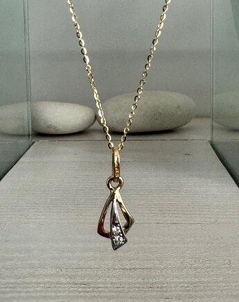 Złoty Naszyjnik 585- Zawieszka z Cyrkoniami na złotym łańcuszku, Ade Art