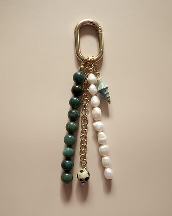 Brelok Blair #3 zielone agaty, perły naturalne, jaspis dalamtyński, LEO jwlr