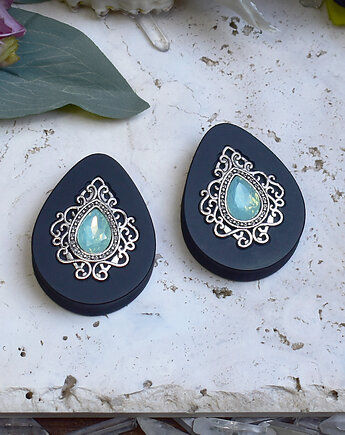 Tunele do uszu 34-60mm / łezki z wiktoriańską ozdobą i kryształkiem, Spirit Of Copper