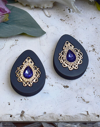 Tunele do uszu 34-60mm / łezki z wiktoriańską ozdobą i kryształkiem, Spirit Of Copper