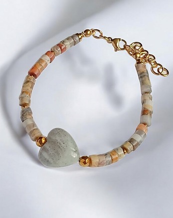 WYSYŁKA 24H - Serce z labradorytu, agat : bransoletka regulowana, kaktusia