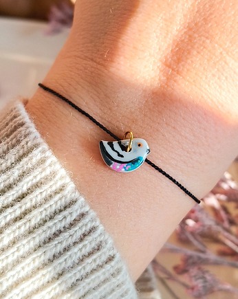 Bransoletka z gołębiem, wesoła biżuteria z ptakiem, kolorowy akcent stylu, Dary Rusałki