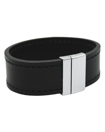 Bransoletka Męska Skórzana Szeroka Czarna ROZMIAR L - 20CM Parker Quality, Parker Quality