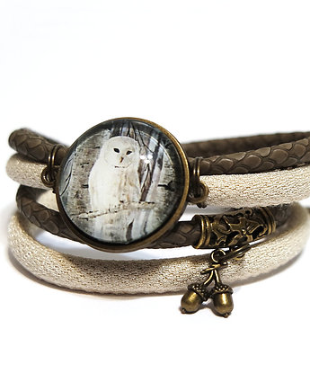 Bransoletka - Sowa, żołędź - owijana, beżowa, yenoo