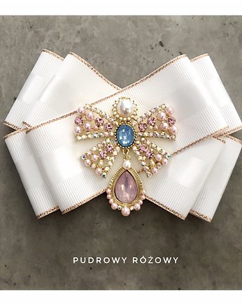 Brosza Biała Glamour z obłędnym kryształem, Pudrowy Różowy