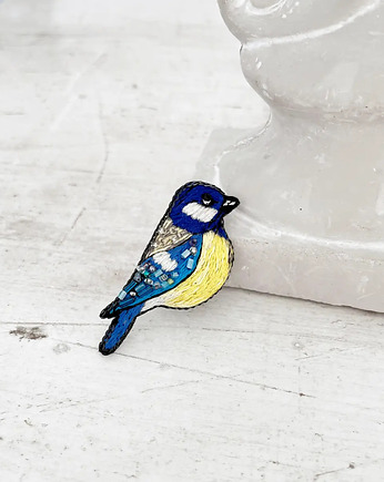 Broszka PTAKI SIKORKA 3 ręcznie haftowana przypinka koraliki haft, HAART