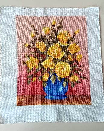 Haft na kanwie Róże Herbaciane, ZeStrychu Handmade