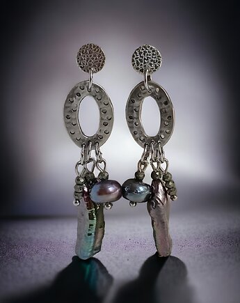 LUX. UNIKATOWE kolczyki : granatowe perły i piryt, kaktusia