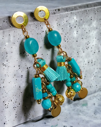 Turkusowe kolczyki Boho : długie i fikuśne, kaktusia