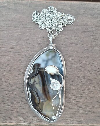 Agat i perła - wisiorek