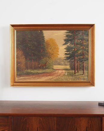 Obraz Jeleń przy drodze, skandynawski design, lata 70, Przetwory design