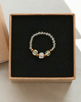 Pierścionek DOBROBYT - amulet - cytryn, kwarc dymny, kryształ górski, kaktusia