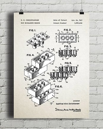 Klocki Lego - patent - plakat vintage, minimalmill