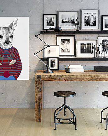 Obraz na płótnie -  Jelonek w Pasiastym Sweterku 60x80 cm 02151, NOWdeco