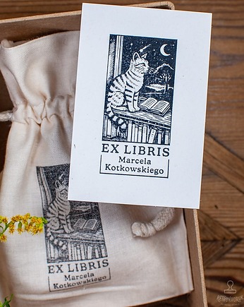 Zestaw Na Prezent - Pieczątka Ex Libris - Kot Przy Oknie Nocą, RetroNadruk