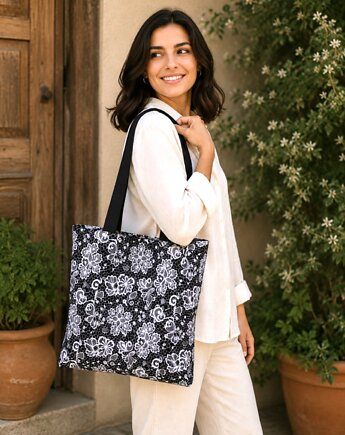 Torba shopper torba na zakupy shopperka torba zakupowa koronka, Uszyciuch