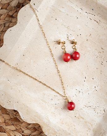 Komplet kolczyki plis łańcuszek Koral, Konevka store