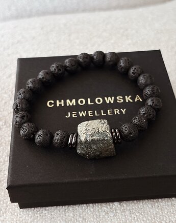 Bransoletka męska Lawa Wulkaniczna i Piryt, Chmolowska Jewellery