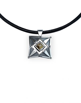 MOTIF - Męski naszyjnik srebrny z elementami ze złota ze wzorem graficznym, Ade Art