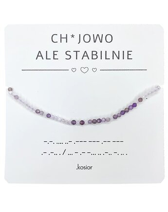 Bransoletka z alfabetem Morse Ametyst Opal kryształowy, karolina kosior