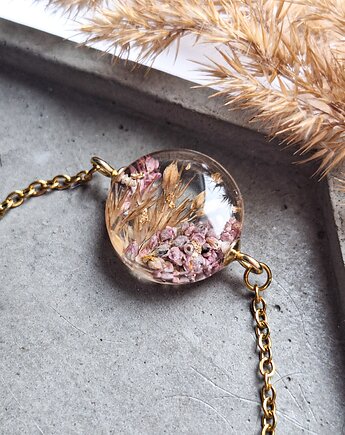 Bransoletka z żywicy suszone kwiaty polne, Kwiat Paproci