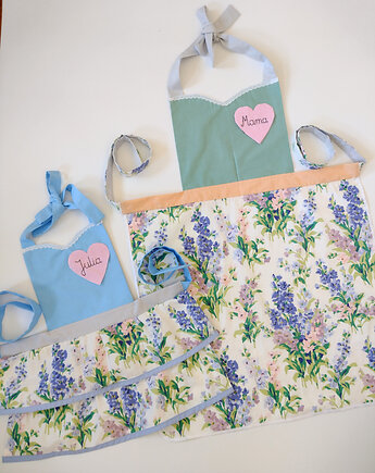 Fartuszki kuchenne kwiatowy zestaw mama i córka z imieniem, BalticBags