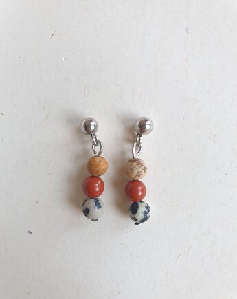 Kolczyki DROPSY MINI jaspis czerwony, obrazkowy, dalmatyński, modesign