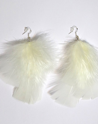 Pióra ecru  - kolczyki wiszące, yenoo