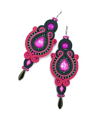 Kolczyki sutasz zielono fuksjowe kolorowe Margo długie energetyczne, Katrina Rossa