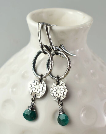 Elnora - srebrne kolczyki ze szmaragdem, Sunflower Kornelia Kubinowska