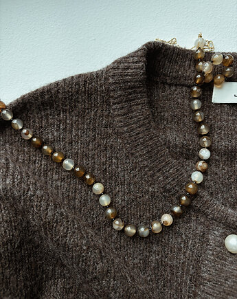 Naszyjnik Agat brązowy pasiasty  i onyks, Chmolowska Jewellery