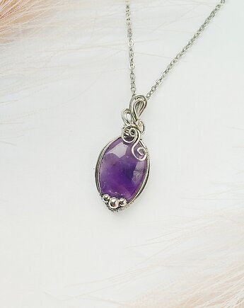 Naszyjnik Ametyst stal chirurgiczna wisiorek handmade wirewrapping, byNostawen
