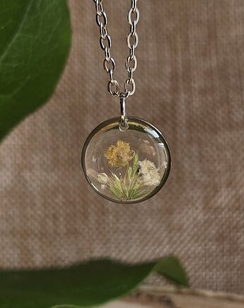 Srebrny wisiorek prawdziwe kwiaty, zkwiatem