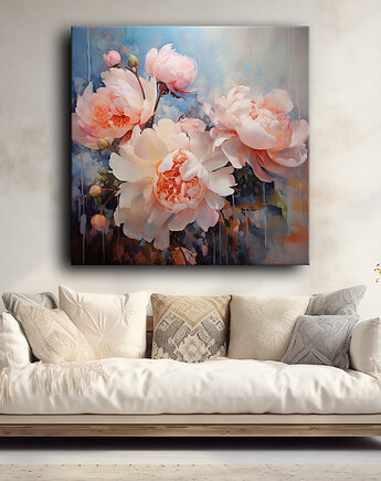 Kwiaty peonie - Obraz na płótnie - Druk, Blejtrama - Akwarela, Boho #1, Black Sapphire Art