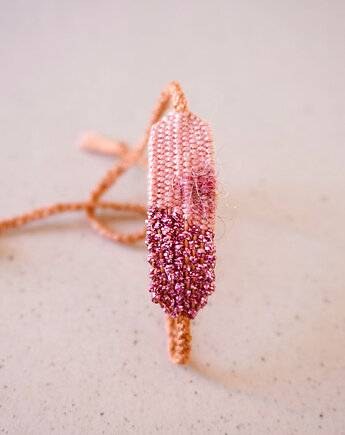 Mini bransoletka handmade , wiązana na supełek - róż, Słońcem Tkane