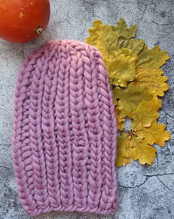 Zimowa czapka z wełny z Peru fioletowa, Made by Jaga