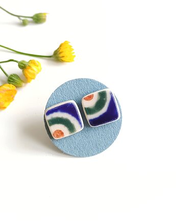 Kolczyki ceramiczne Bolesławiec, biżuteria z talerzy